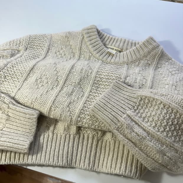 M 95-100 토마스모어 아이보리 울100% 헤비울 크루넥니트