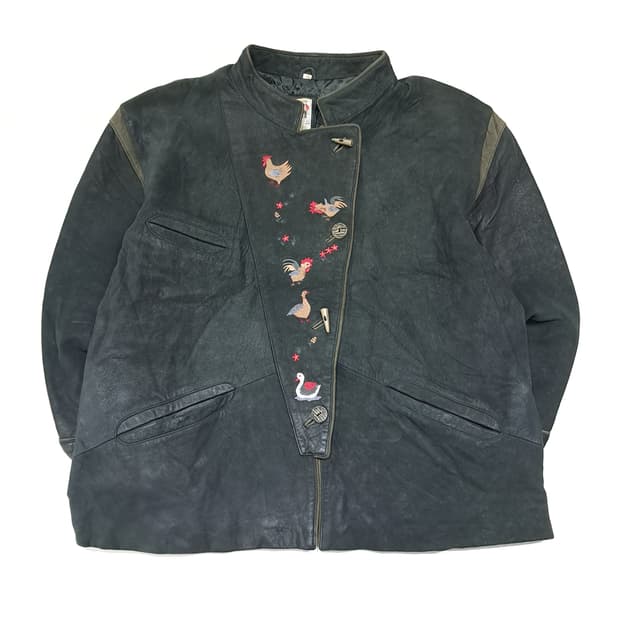 CL332 2XL 트라흐텐마들 80s 양가죽 자수 차콜 자켓 아우터