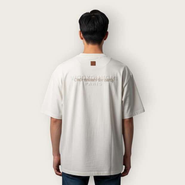 50/ 우영미 백로고 자수프린팅 라운드 반팔