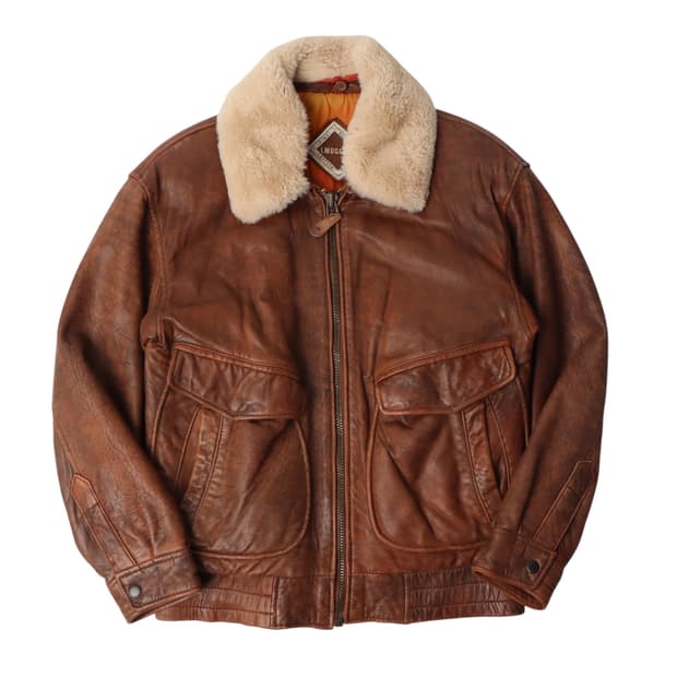 Lmogees 빈티지 시어링 봄버 레더자켓