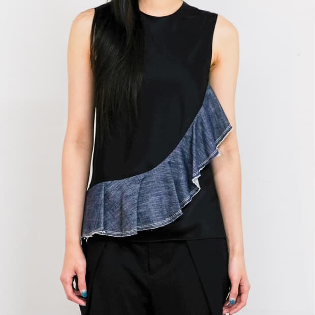 Helmut Lang Denim Ruffle Sleeveless