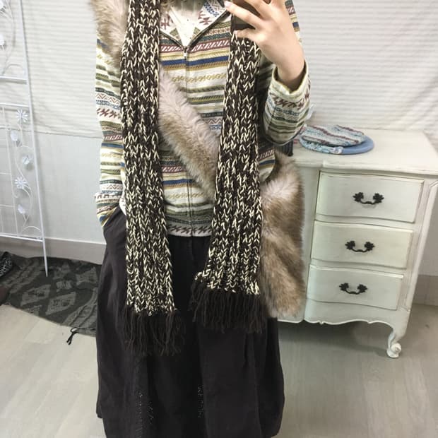 일본빈티지 브라운 보카시 머플러