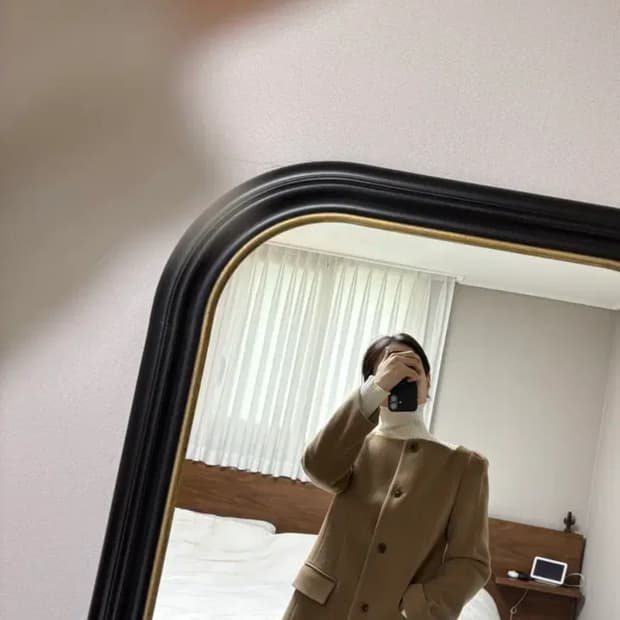 오르 퍼프 스퀘어넥 울자켓 카멜, 네이비 S