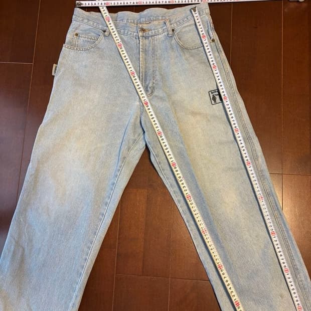 90s 빈티지 비치 스케이트보드 시그니처 자수 와이드 배기 데님 청바지