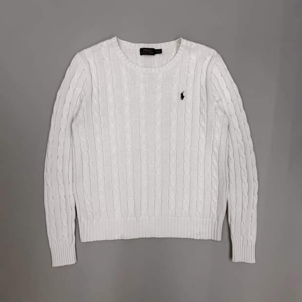 폴로 랄프로렌 신형 화이트 코튼 케이블 니트