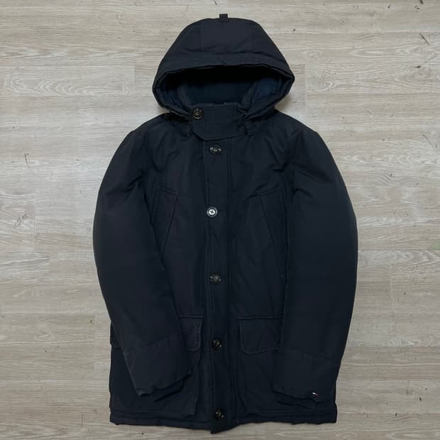 타미힐피거 구스다운 후드 미디엄 패딩 점퍼 [블랙] S/90