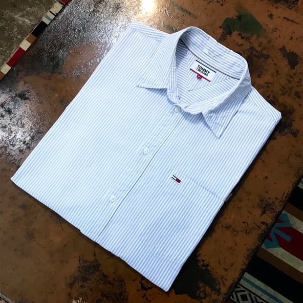 타미힐피거 라이트 블루 스트라이프 옥스포드 셔츠 남성 110 사이느