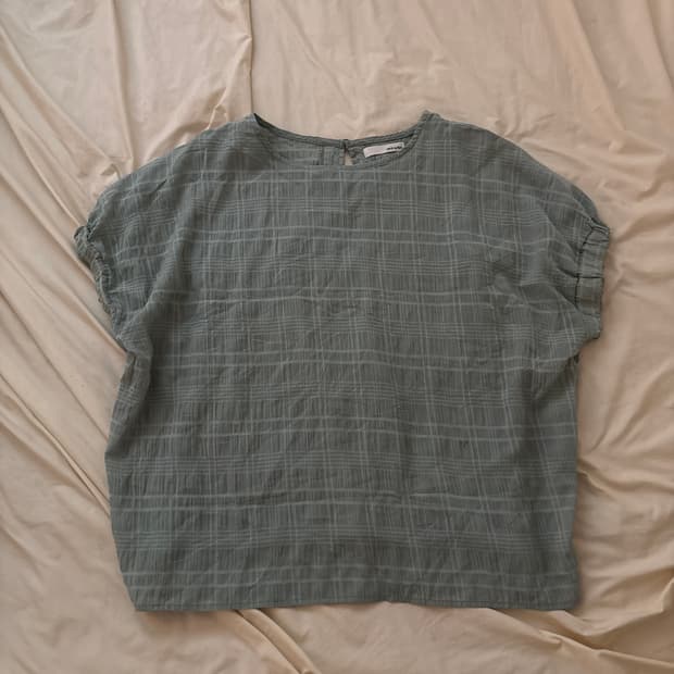 green check blouse