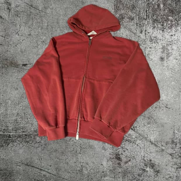 스웨이드 빨강 숏 후드집업 