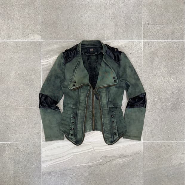 Washing green denim stud zipper rider jk