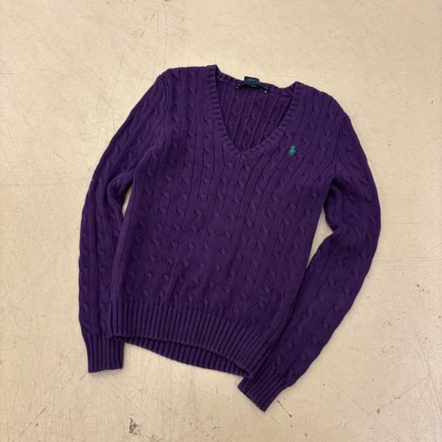 폴로 랄프로렌 퍼플 케이블 니트