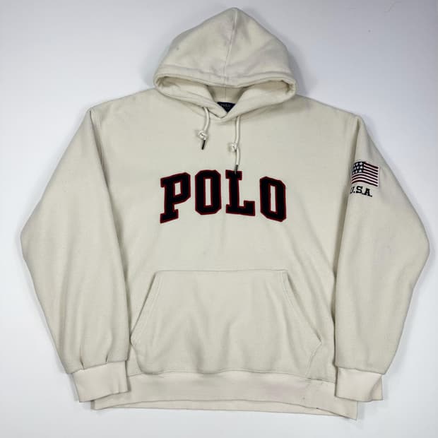 (오염존재) 폴로 랄프로렌 스펠아웃 플리스 후드티 아이보리 L
