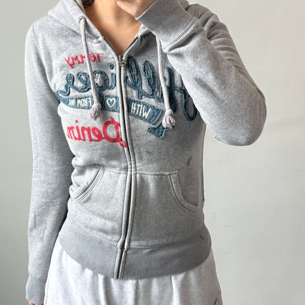 [M] 타미힐피거 데님라인 그레이 후드집업