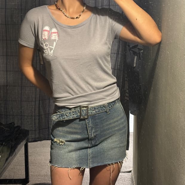 쉬인 중청 벨티드 디스트로이드 데님 마이크로 미니 스커트 청치마