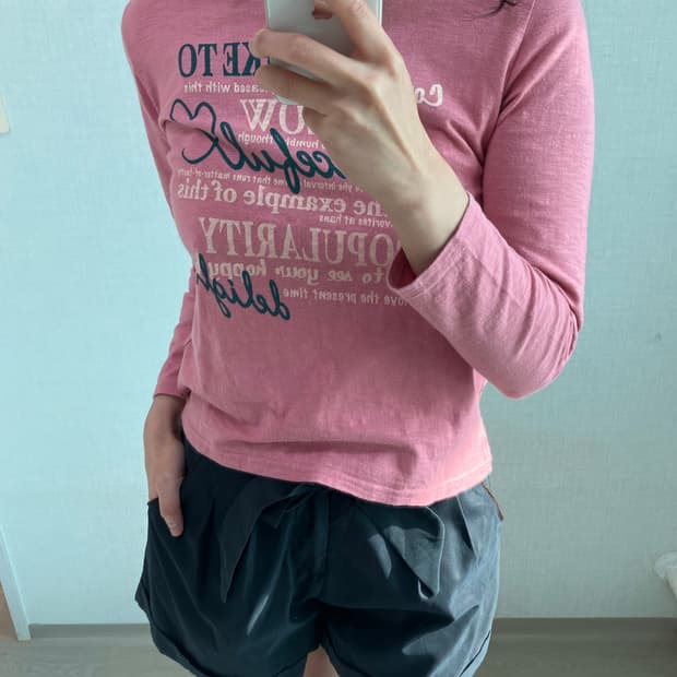 jpn vintage 핑크 레터링 롱 슬리브 y2k 스트릿 갸루 펑키