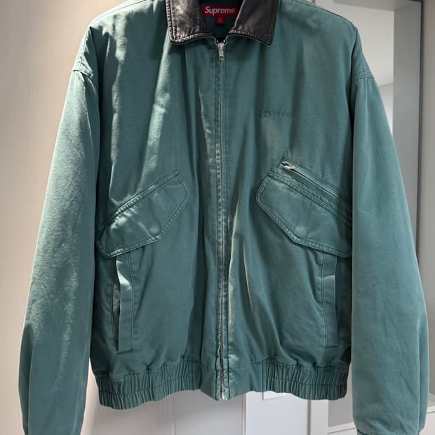 슈프림 23FW 레더칼라자켓 그린 M