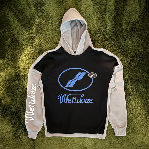 We11done 웰던 오버사이즈드 오버레이 패널 로고 후디