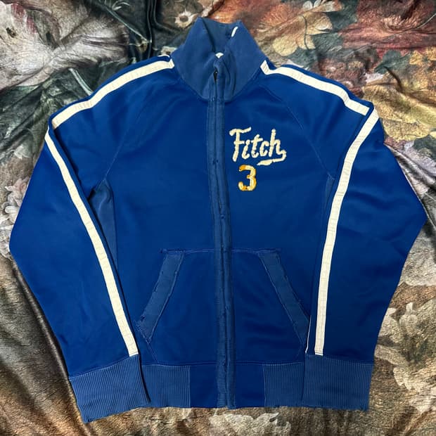 아베크롬비 타이트핏 화이트 사이드라인 블루트랙탑져지 M