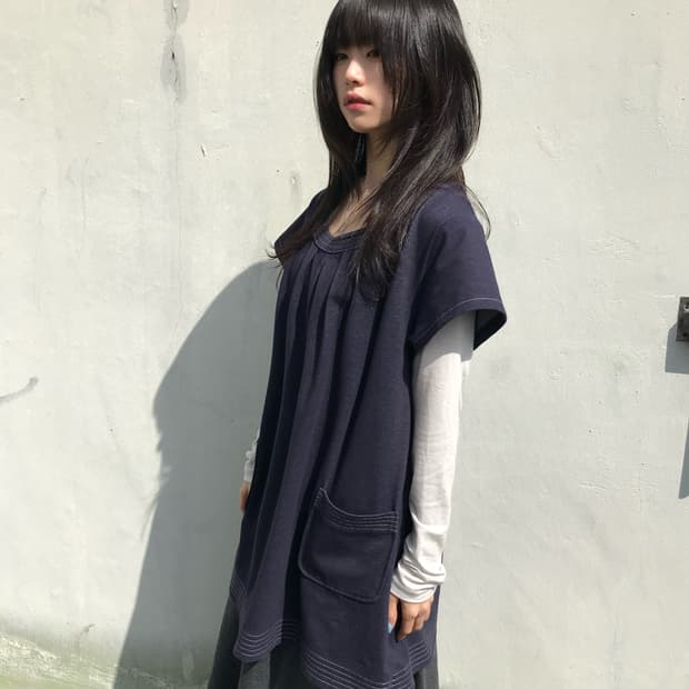 네이비 레이어드 데님 원피스