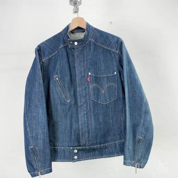 리바이스 엔지니어드 인디고 블루 엔진 데님 바이커 자켓