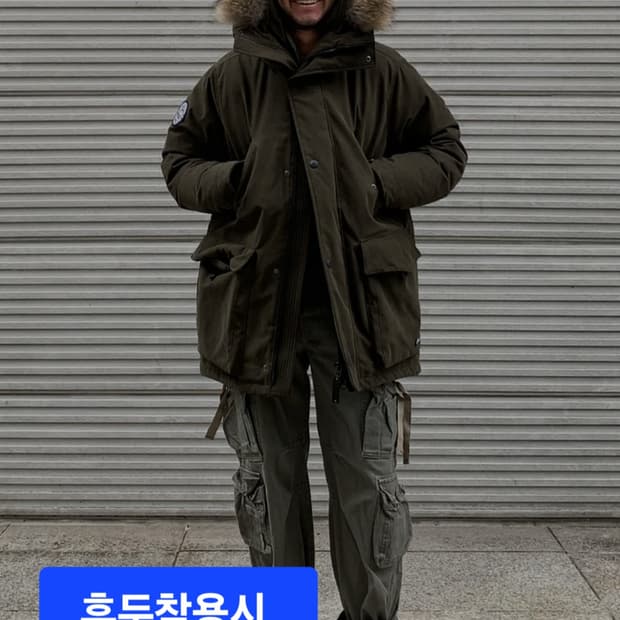 펜필드  블랙 야상 점퍼 후드 퍼 패딩  95  M