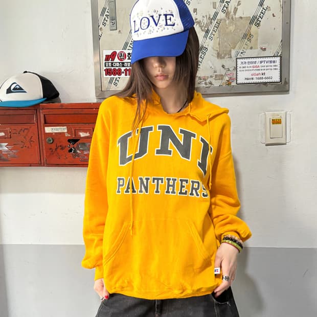 90s RUSSELL 올드스쿨 옐로우 레터링 후디 