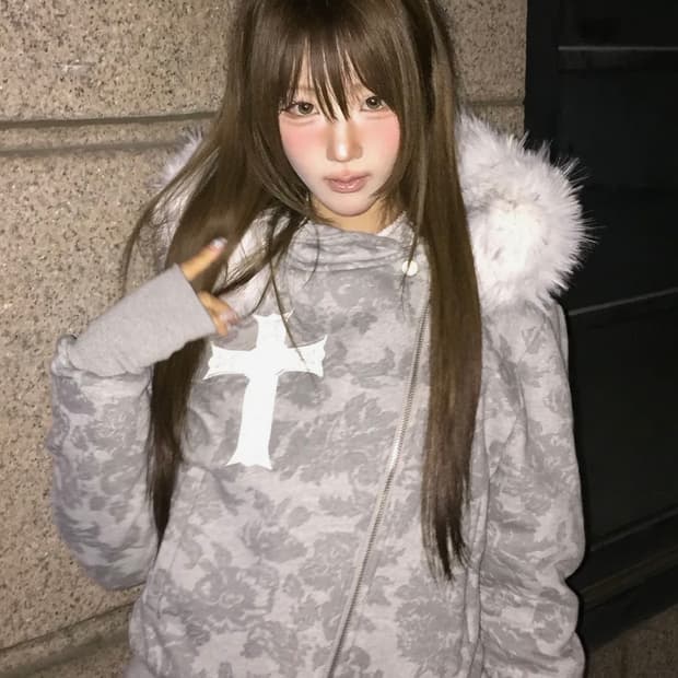 러브이즈트루 퍼 후드집업 GT FUR UNBALANCE GREY