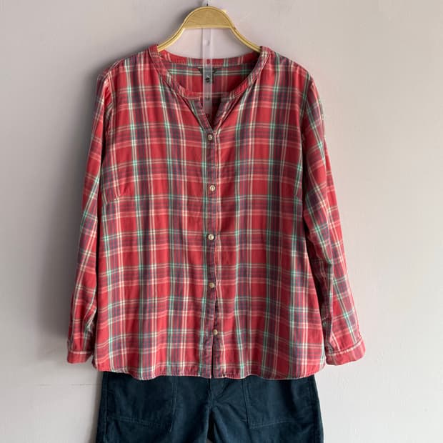 에디바우어 코튼 코랄체크 셔츠 일본빈티지