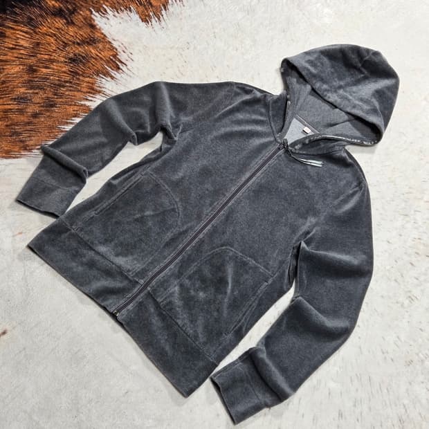 재팬 유니클로 챠콜 벨벳 후드집업