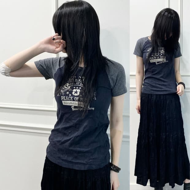 Y2K Print Navy Tee