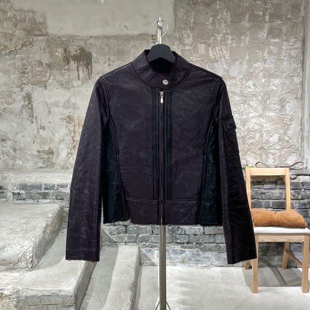 mcm 와인 글로시 쉽 레더 자켓