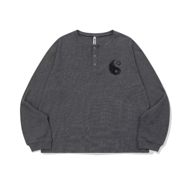 [새상품, 2] 웨스켄 인양 와플 헨리넥 차콜 wesken 롱슬리브