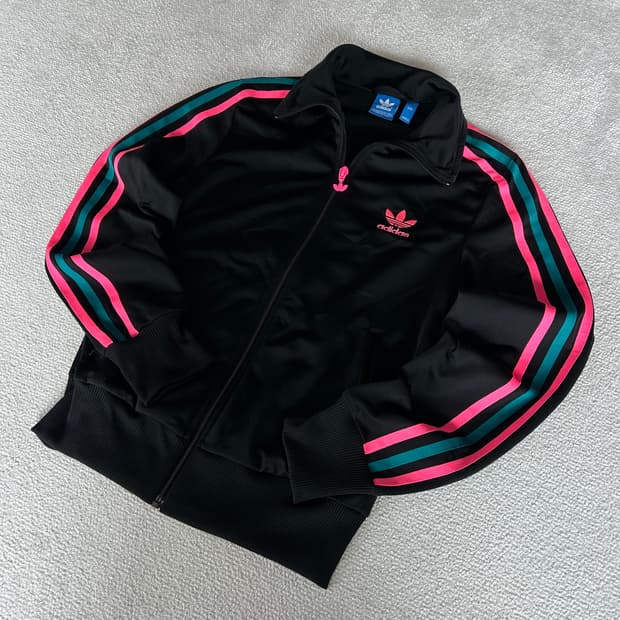 아디다스 블랙 핑크/민트 삼선 져지 s
