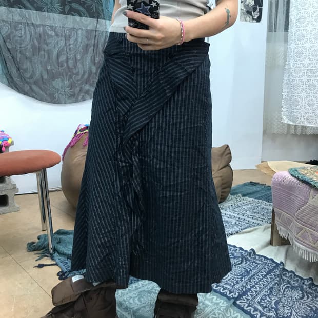 빈티지 시어서커 스트라이프 프릴 스커트 