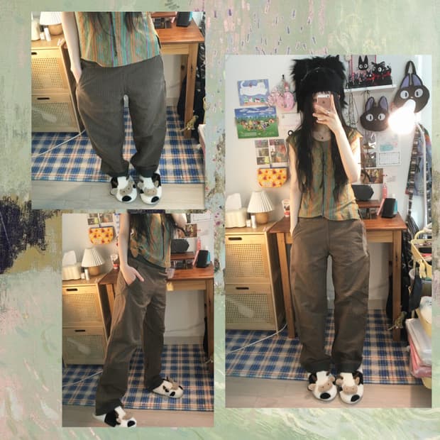 vintage striped banding pants brown