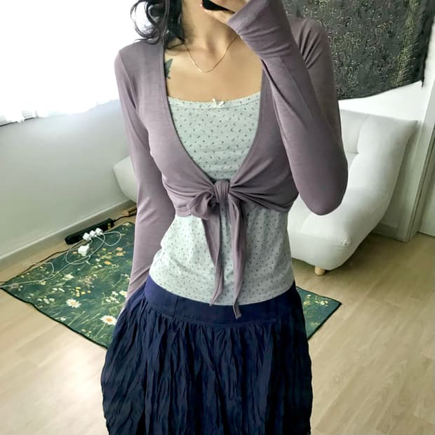 JPN Vintage 라벤더 페어리 크롭 볼레로 가디건