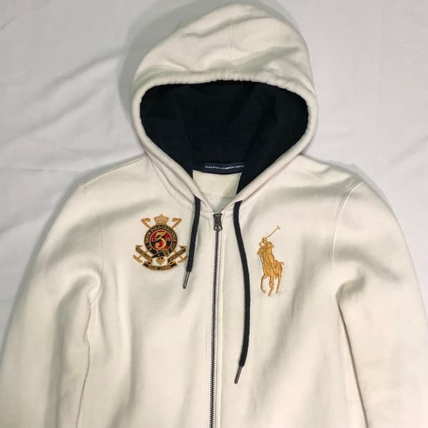 폴로 랄프로렌 화이트 골드 빅포니 코튼 후드 집업