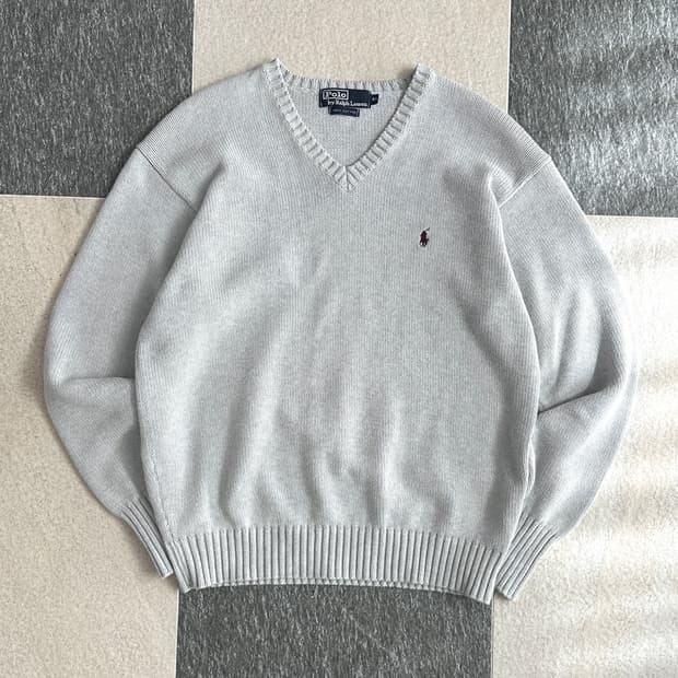 폴로 랄프로렌 라이트그레이 V넥 코튼 니트 