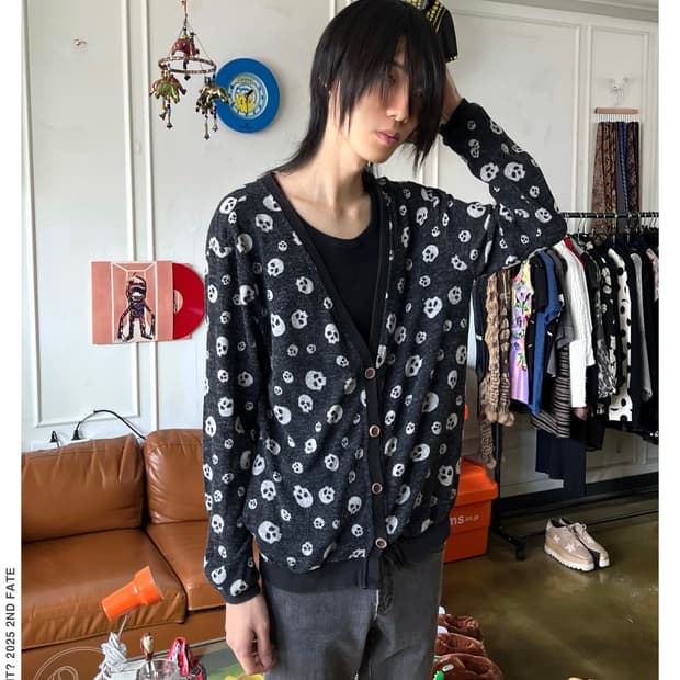 Jpn Vintage Skull Pattern Knit Cardigan