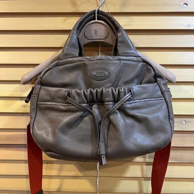 토즈 TODS 카키그레이 가죽 토트백 크로스백