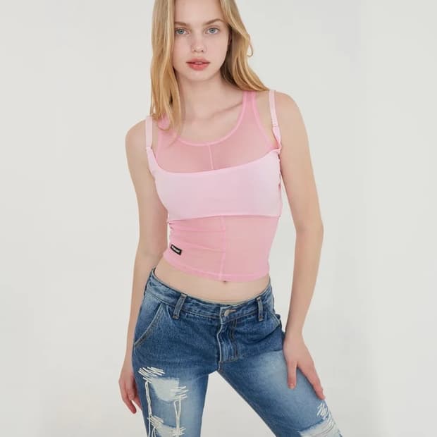 오드원아웃 레이어드 메쉬 슬리브리스