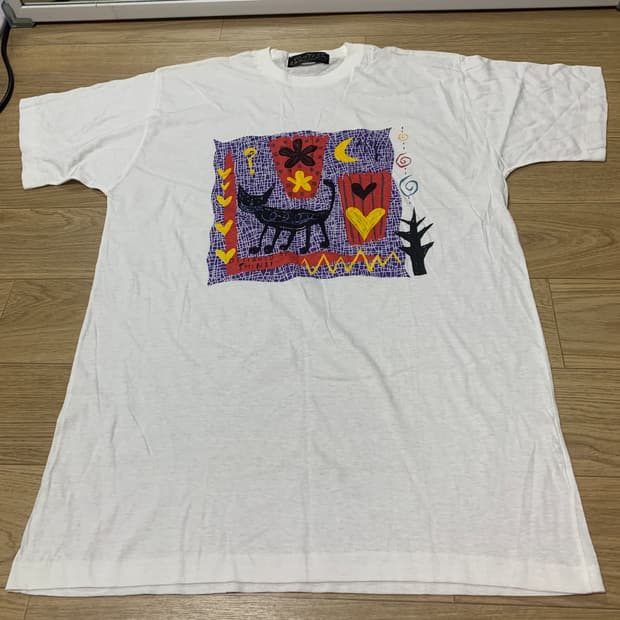 L)90s 싱글스티치 신지 카토(Shinzi Katoh) 아트워크 반팔티