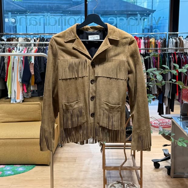 생로랑 브라운 스웨이드 프린지 자켓 