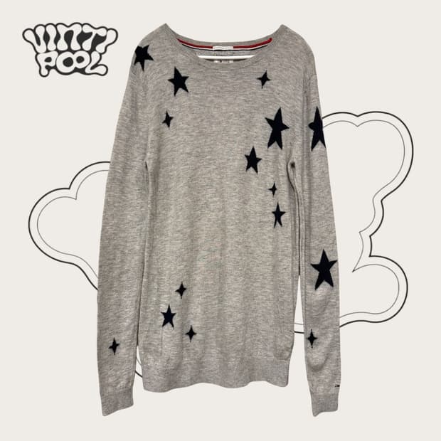 타미힐피거 별 패턴 울 니트 M 그레이 (w)