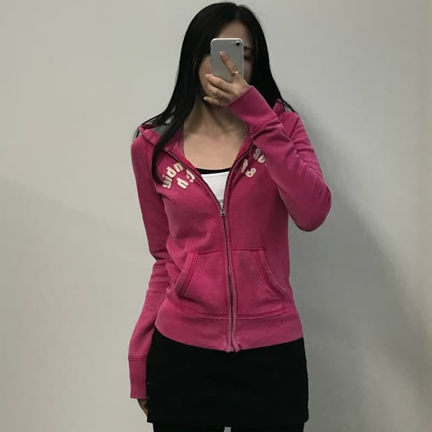 아베크롬비 y2k 와투케 핑크 딱붙 후드집업