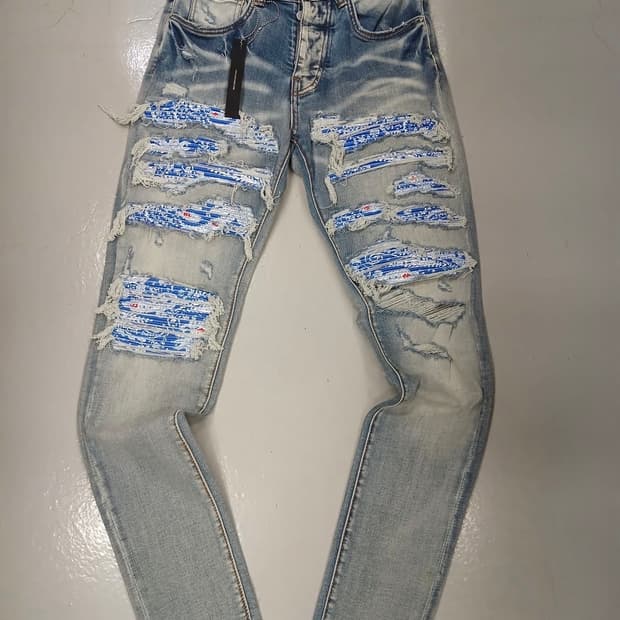 아미리 블루 반다나 디스 진 청바지 29