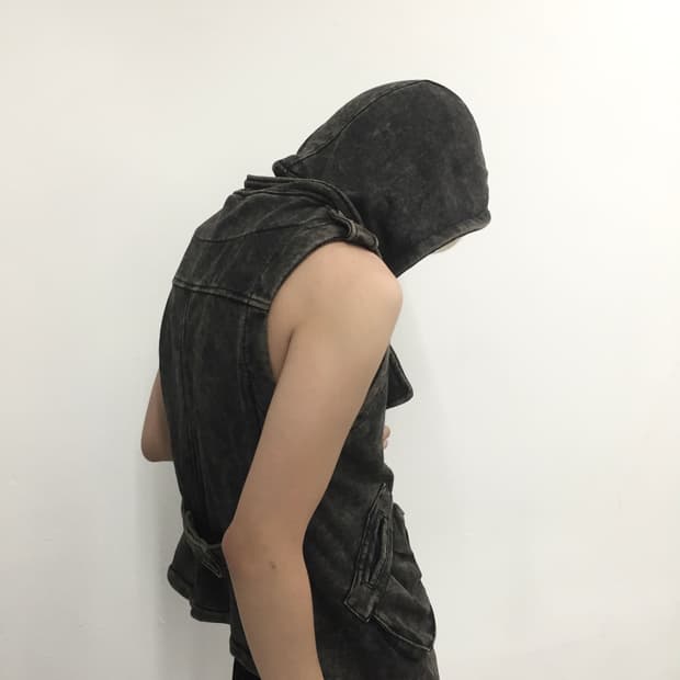 Big hood dusty charcoal cargo sleeveless