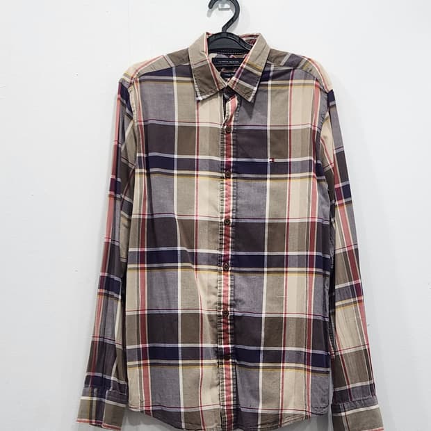 [90-95] 타미힐피거 빈티지핏 체크셔츠 남성 S 90-95