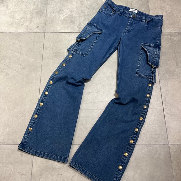 일본 빈티지 카고 스냅버튼 부츠컷 데님 팬츠