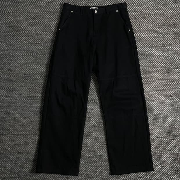 벌스데이 더블니 블랙 데님 와이드 핏 워크 팬츠o 3725